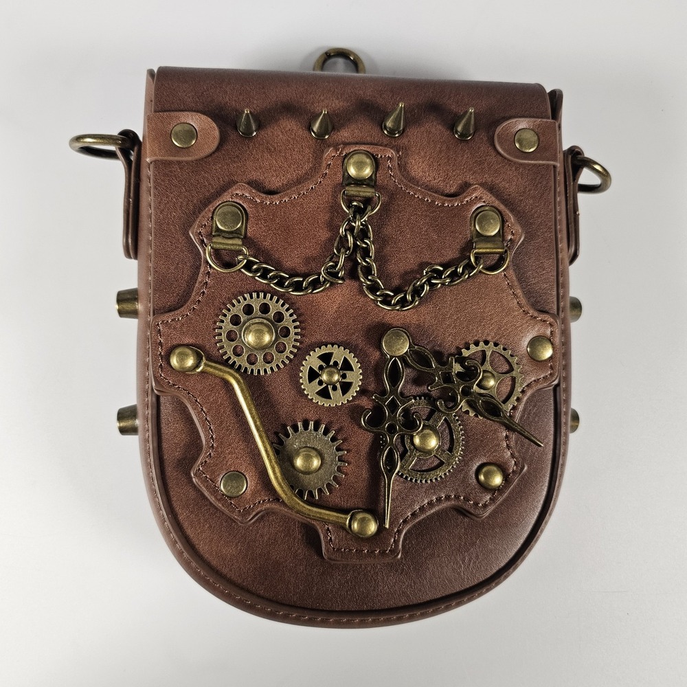Steampunk Brown Crossbody Bag Clockwork Gears Gothic Victorian Purse Adjustable